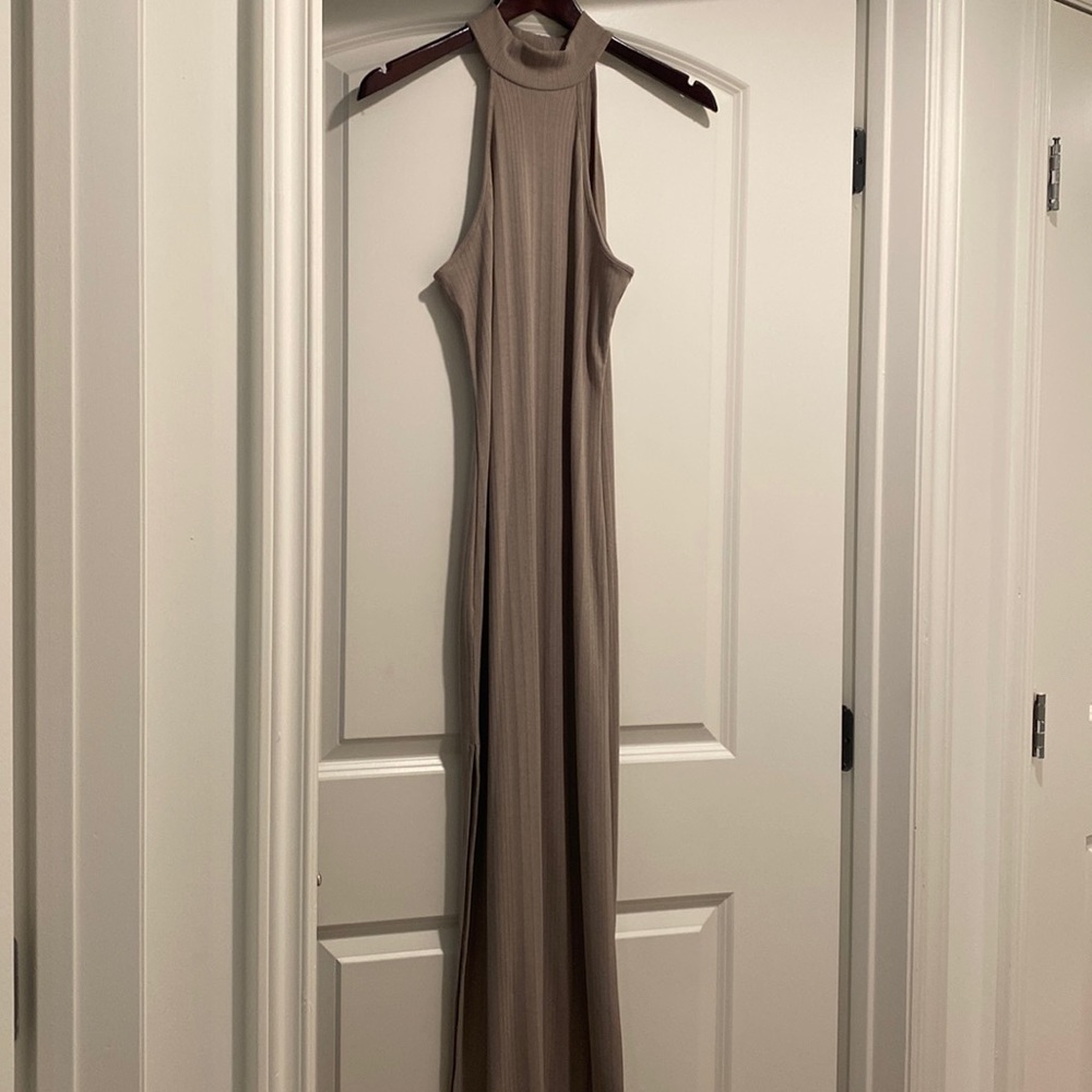 Beige summer tight maxi dress